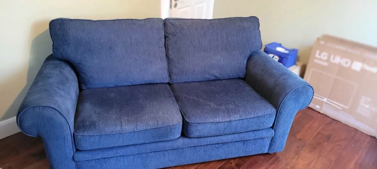 Large Blue Two Seater Couch - Image 2