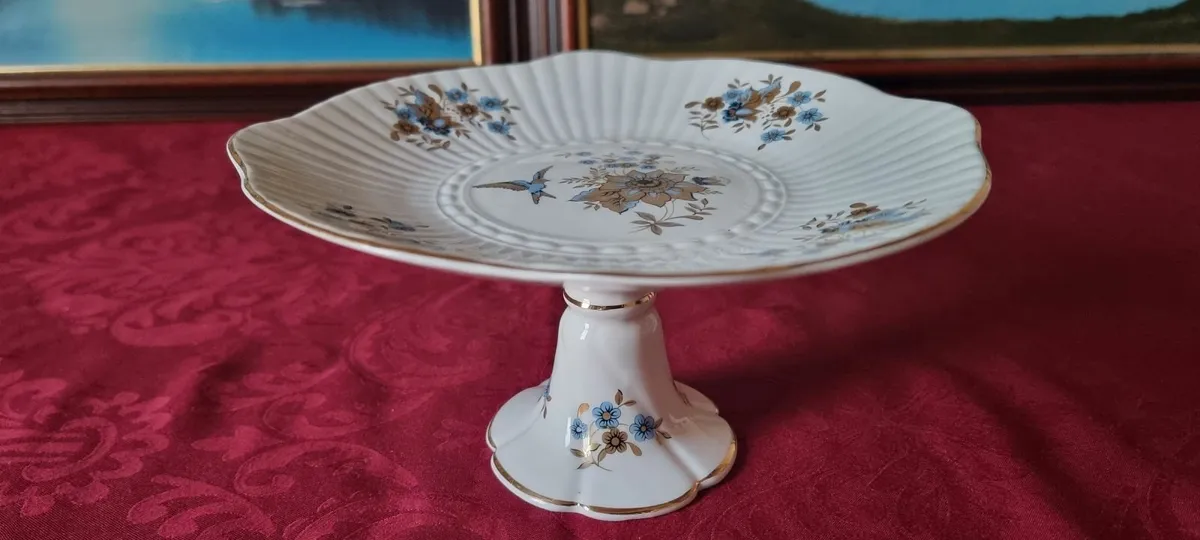 Royal Tara Blue Bird & Flowers Footed Cake Stand - Image 1