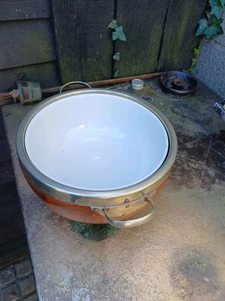 Antique Oak & Silver Plated Salad Bowl - Image 4
