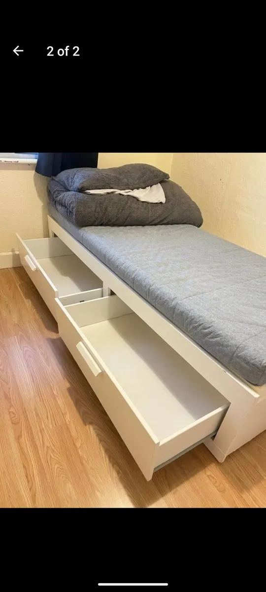 White Single Bed with Storage Drawers - Image 2