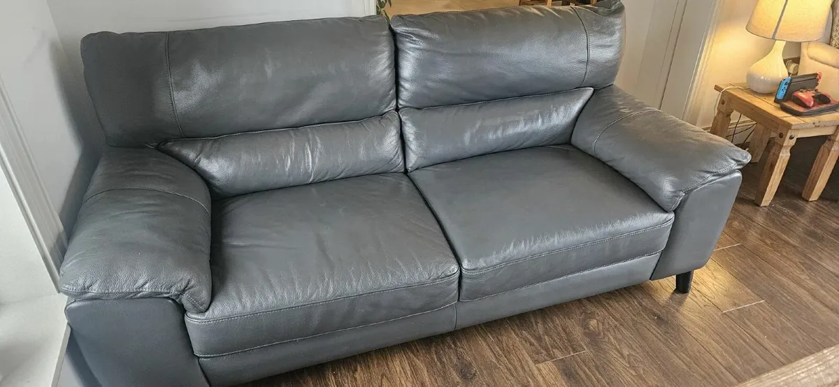 Leather 3 Seater Sofa Slate Grey EZ living Alfredo - Image 1