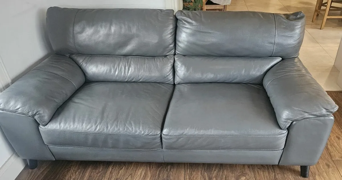 Leather 3 Seater Sofa Slate Grey EZ living Alfredo - Image 3