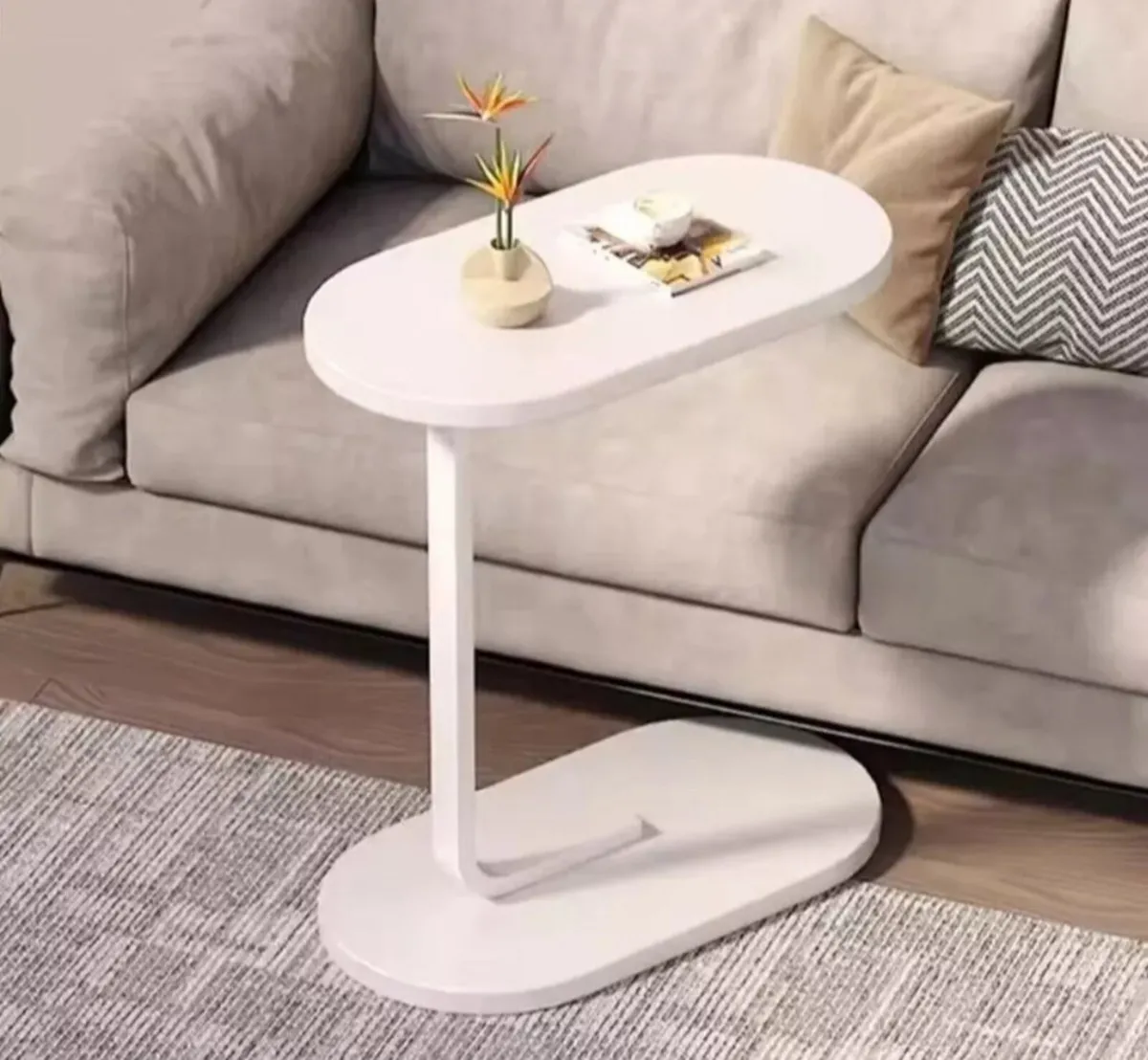 White C Shaped Side End Coffee Table NEW - Image 1