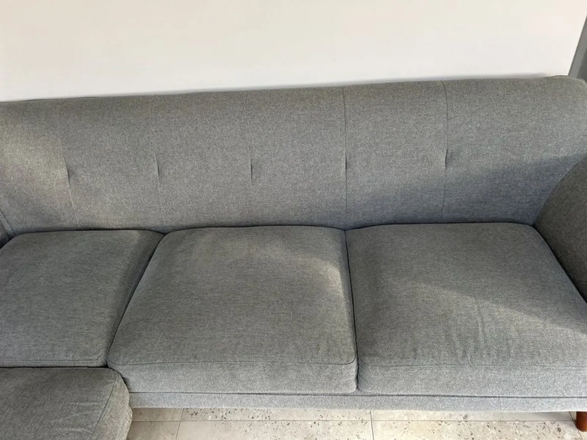 Grey fabric corner sofa 2.2x2.2 metres for sale - Image 3