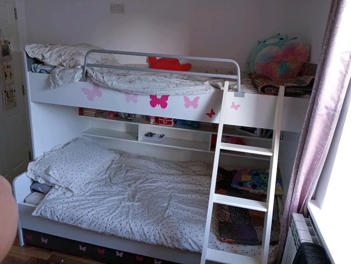 Bunk bed with storage shelves and under bed drawer - Image 1