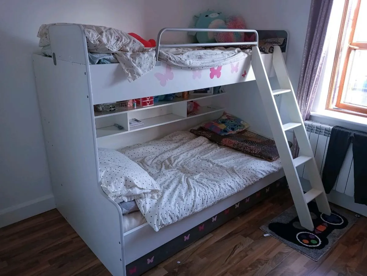 Bunk bed with storage shelves and under bed drawer - Image 2