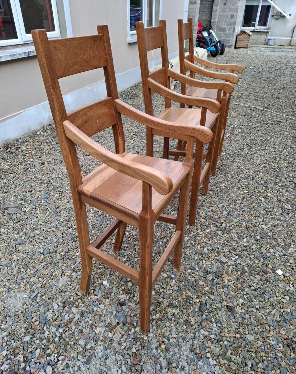 3 x new solid oak high bar arm chairs - Image 1