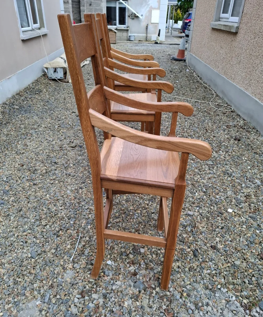 3 x new solid oak high bar arm chairs - Image 2