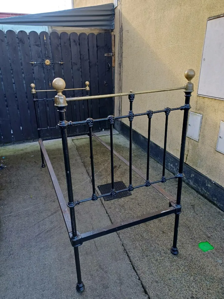 Antique Metal & Brass Bed - Image 4