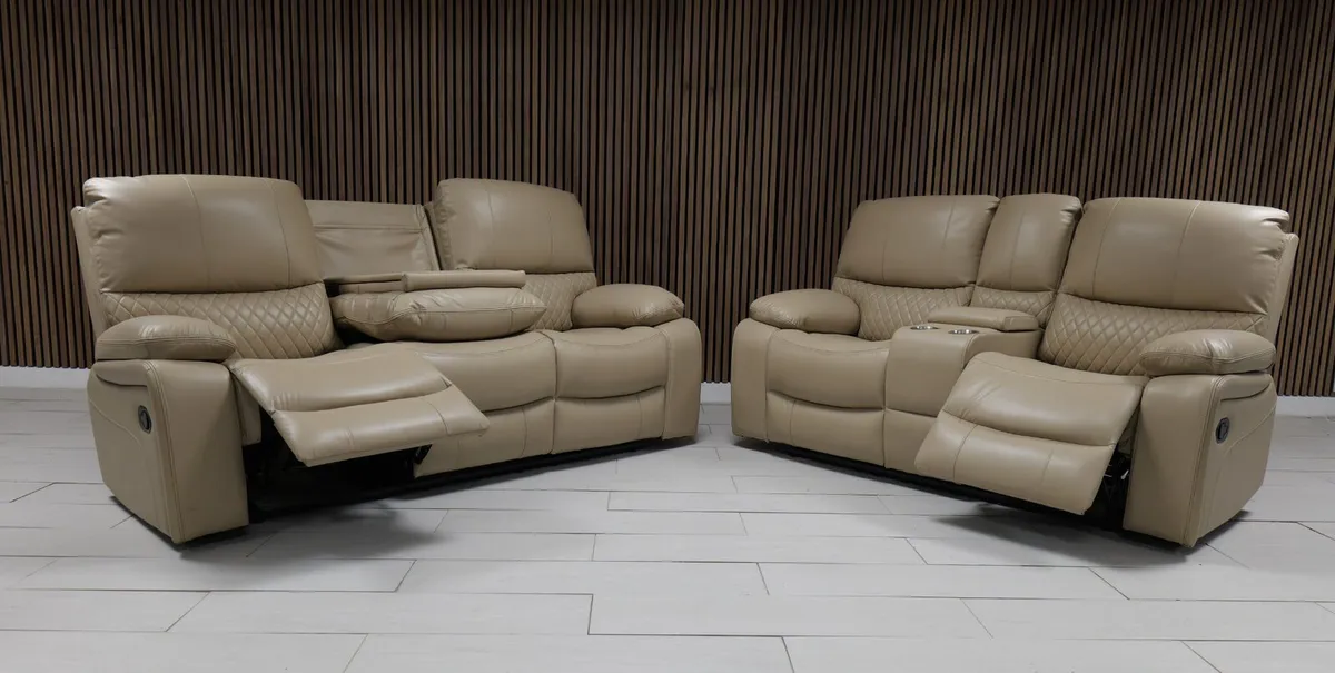 Xmas Sale Rita True Beige Leather Recliner Sofa - Image 2