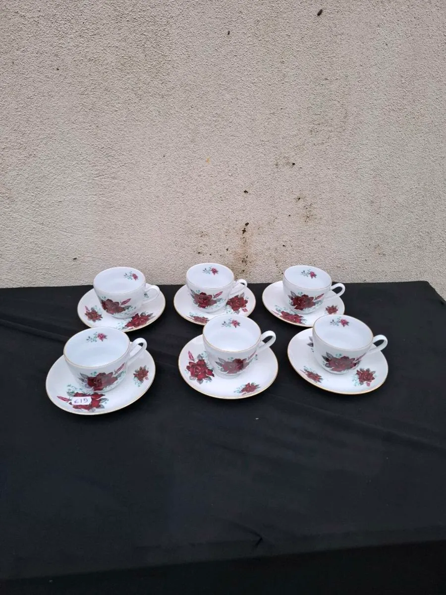 By post only 6 china roses tea cups and saucers - Image 1