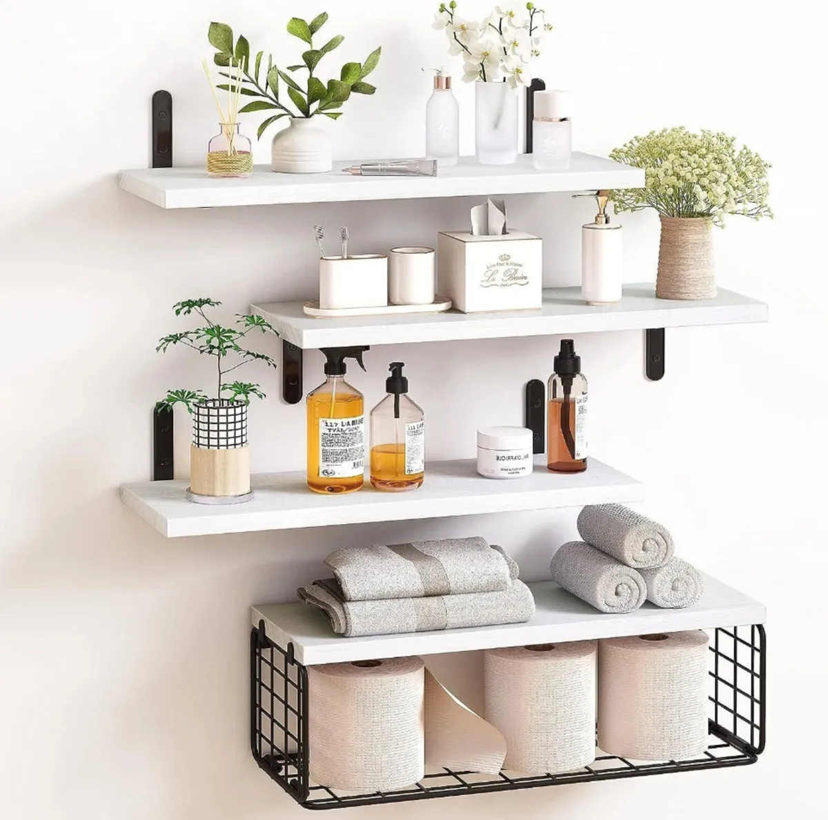 4+1 Tier Wooden Floating Shelves White - Image 1