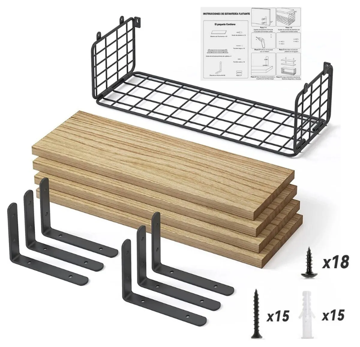 4+1 Tier Wooden Floating Shelves White - Image 2