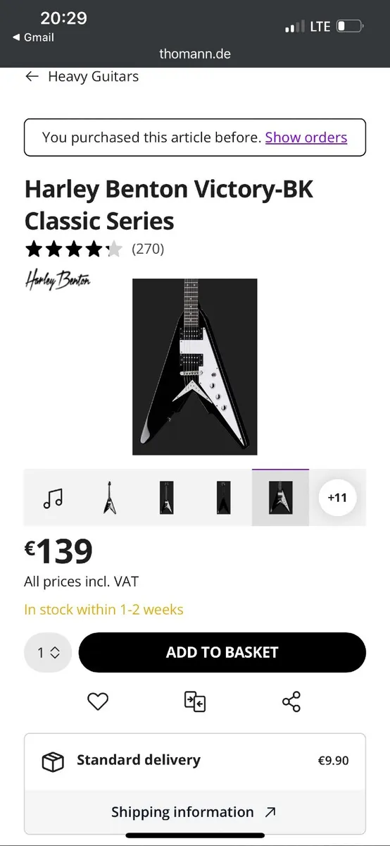 Guitar Harley Benton Victory-BK Classic Series - Image 1