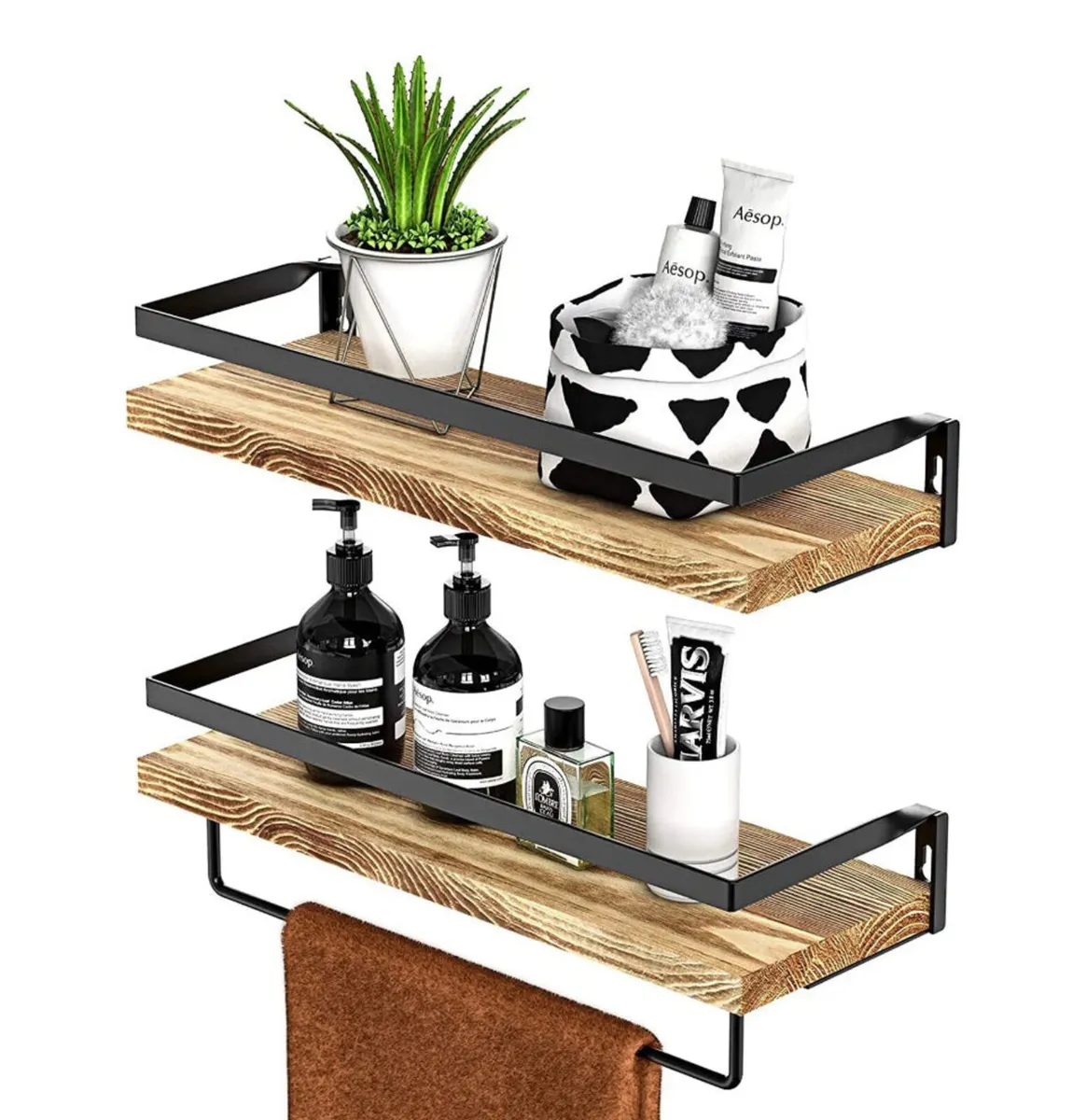 2 x Wooden Wall Mounted Floating Shelves - Image 1