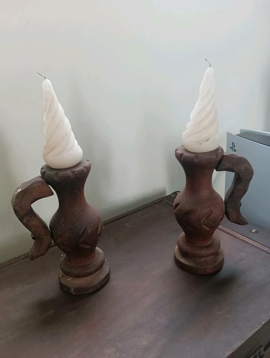 2 lovely timber candle stick holders