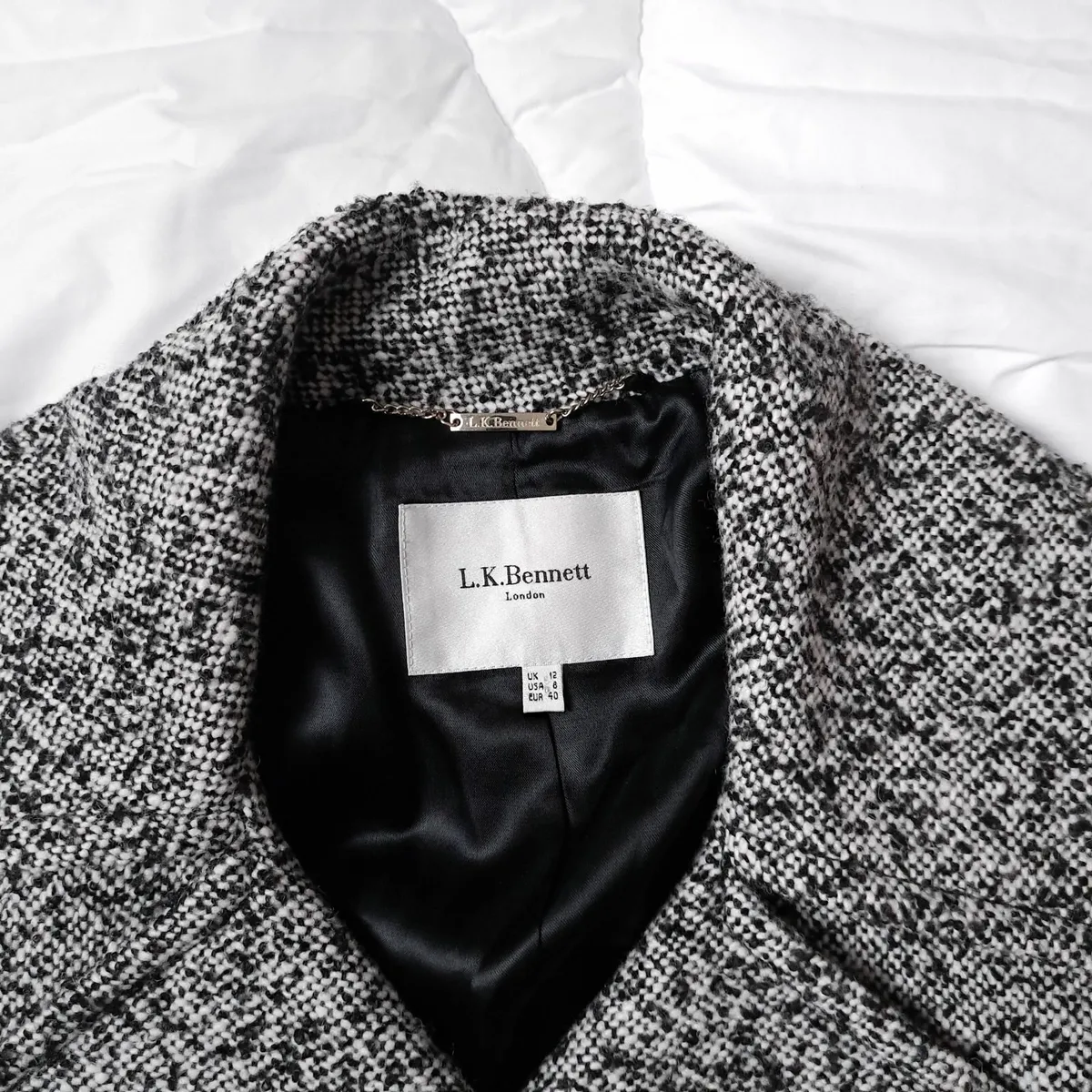 LK Bennett Black White Tweed Wool Coat 12UK/40EU - Image 2