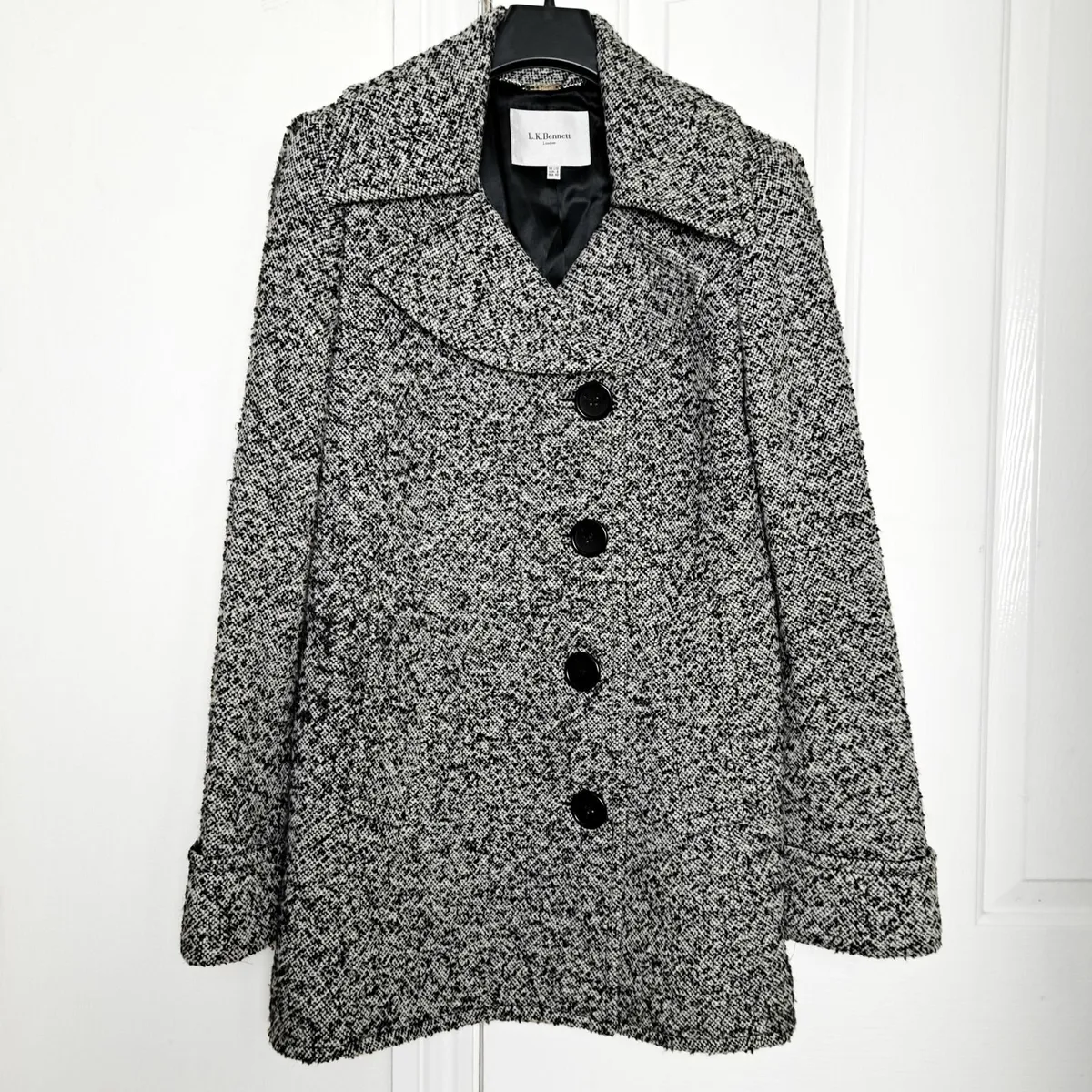 LK Bennett Black White Tweed Wool Coat 12UK/40EU - Image 1
