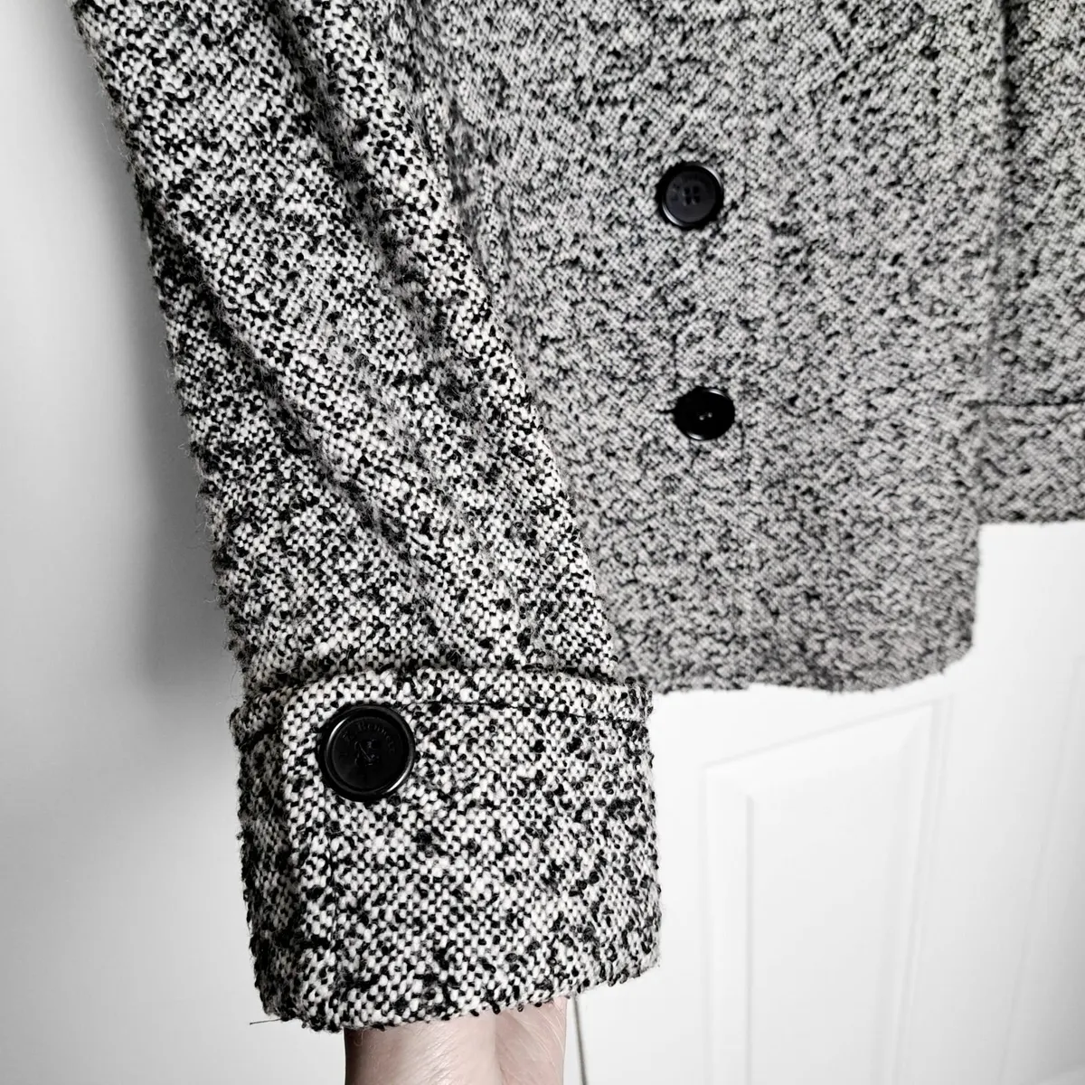 LK Bennett Black White Tweed Wool Coat 12UK/40EU - Image 3