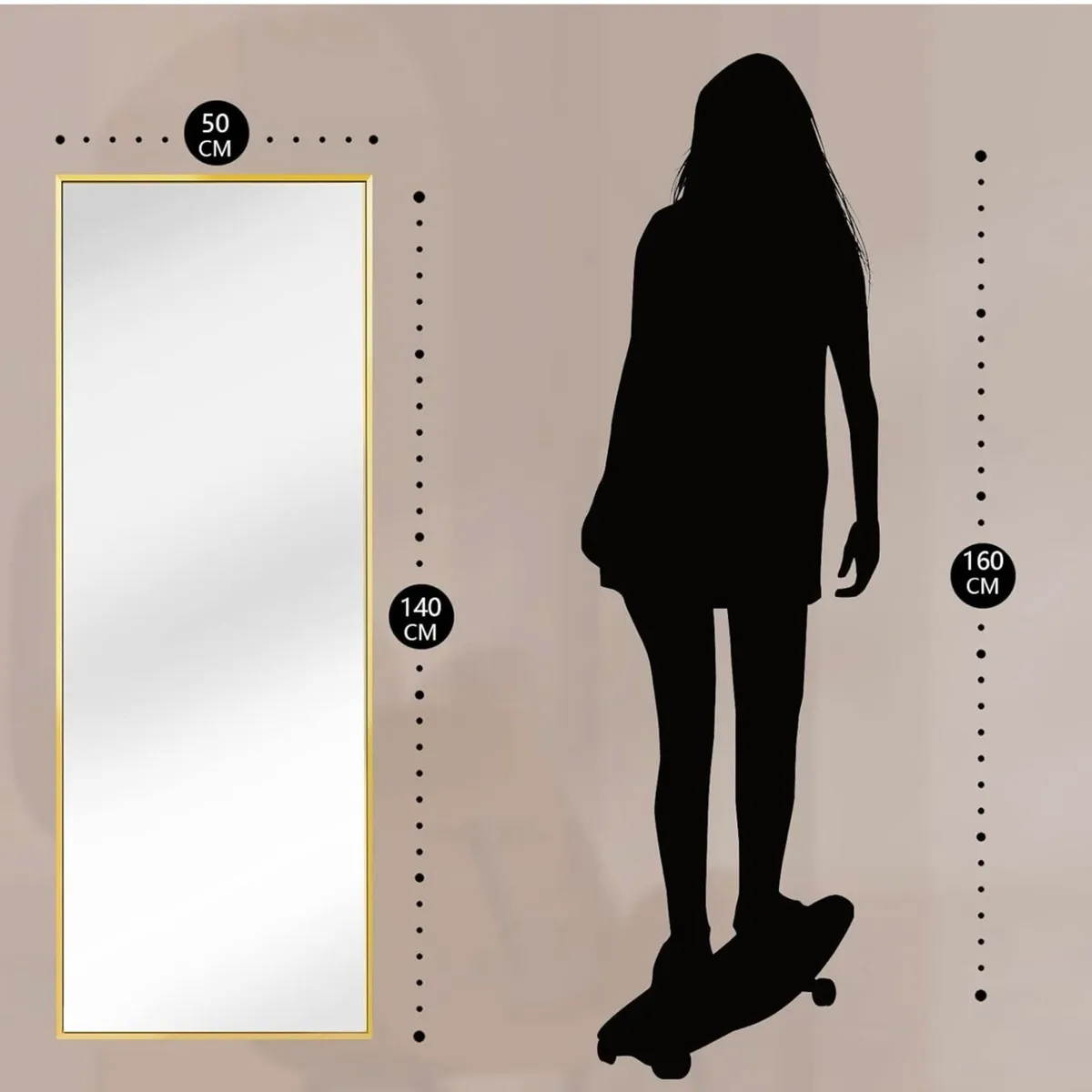 Full Length Mirror 140x50cm - Gold Frame - Image 2