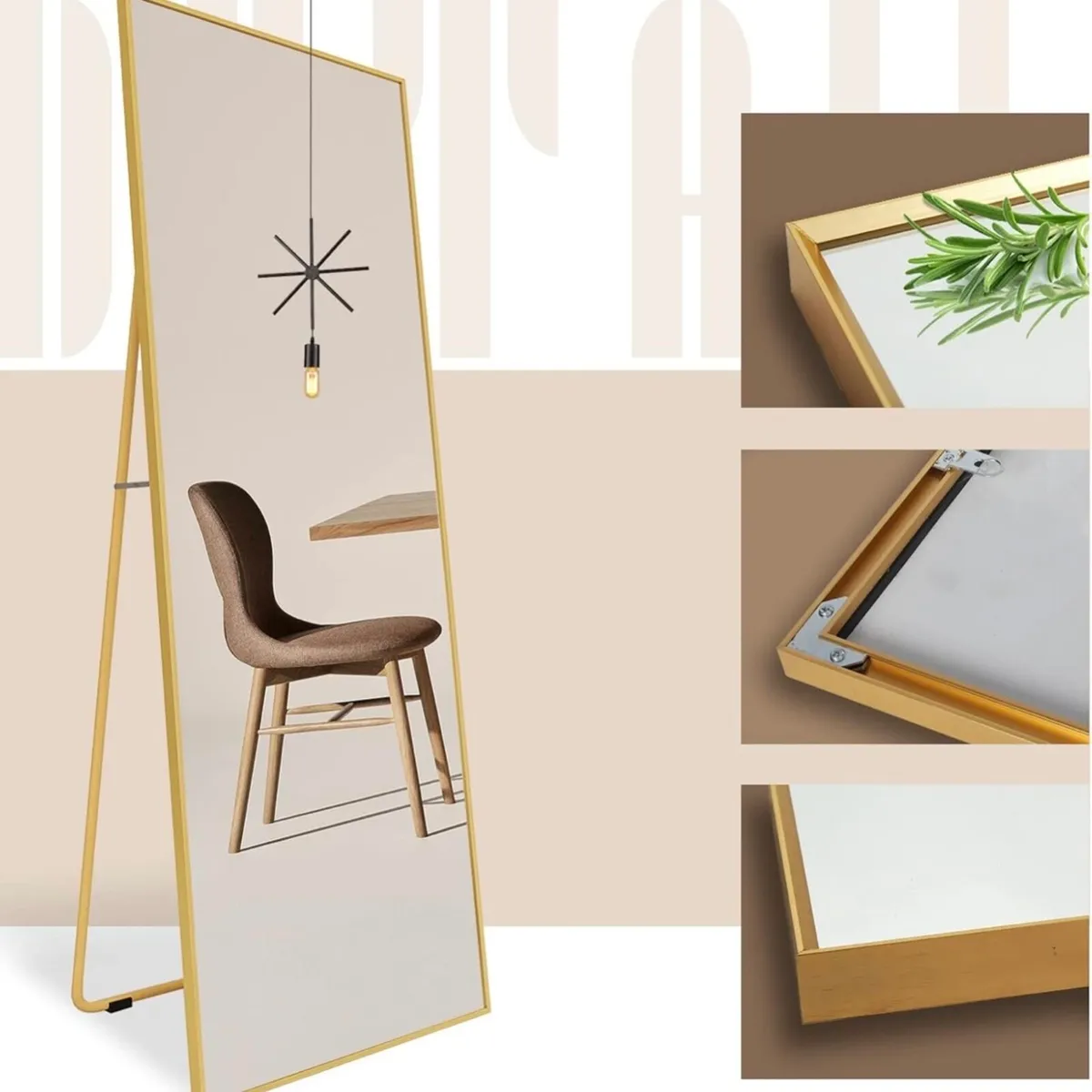 Full Length Mirror 140x50cm - Gold Frame - Image 3
