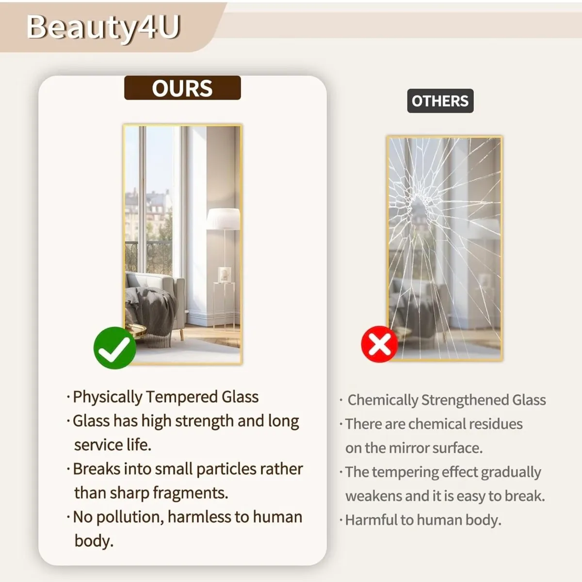 Full Length Mirror 140x50cm - Gold Frame - Image 4