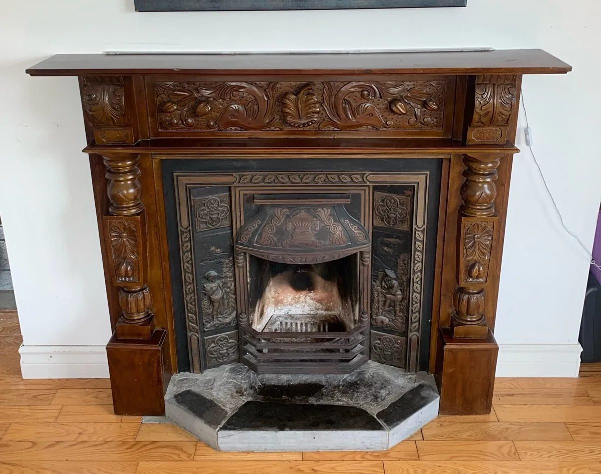 Wooden fireplace and cast iron insert - Image 3