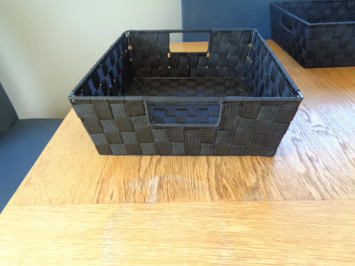 Black Woven Baskets x 2 for Sale - Image 2