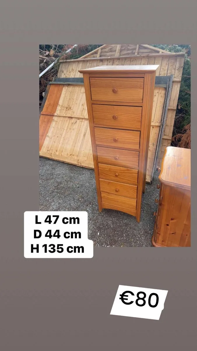 Tall boy chest of drawers pine - Image 1