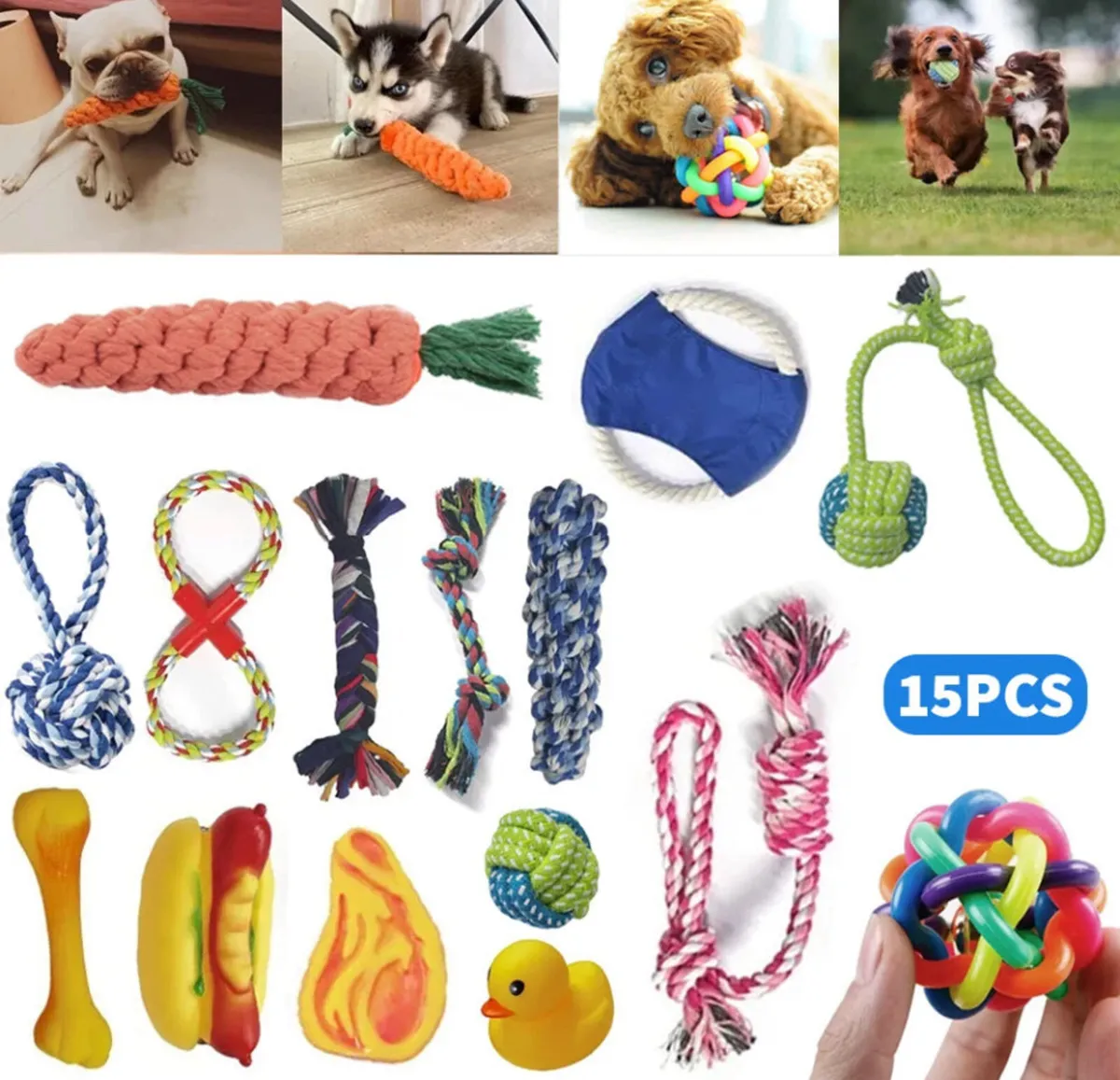 15PCS Tough Puppy Dog Toys Bundle NEW - Image 1