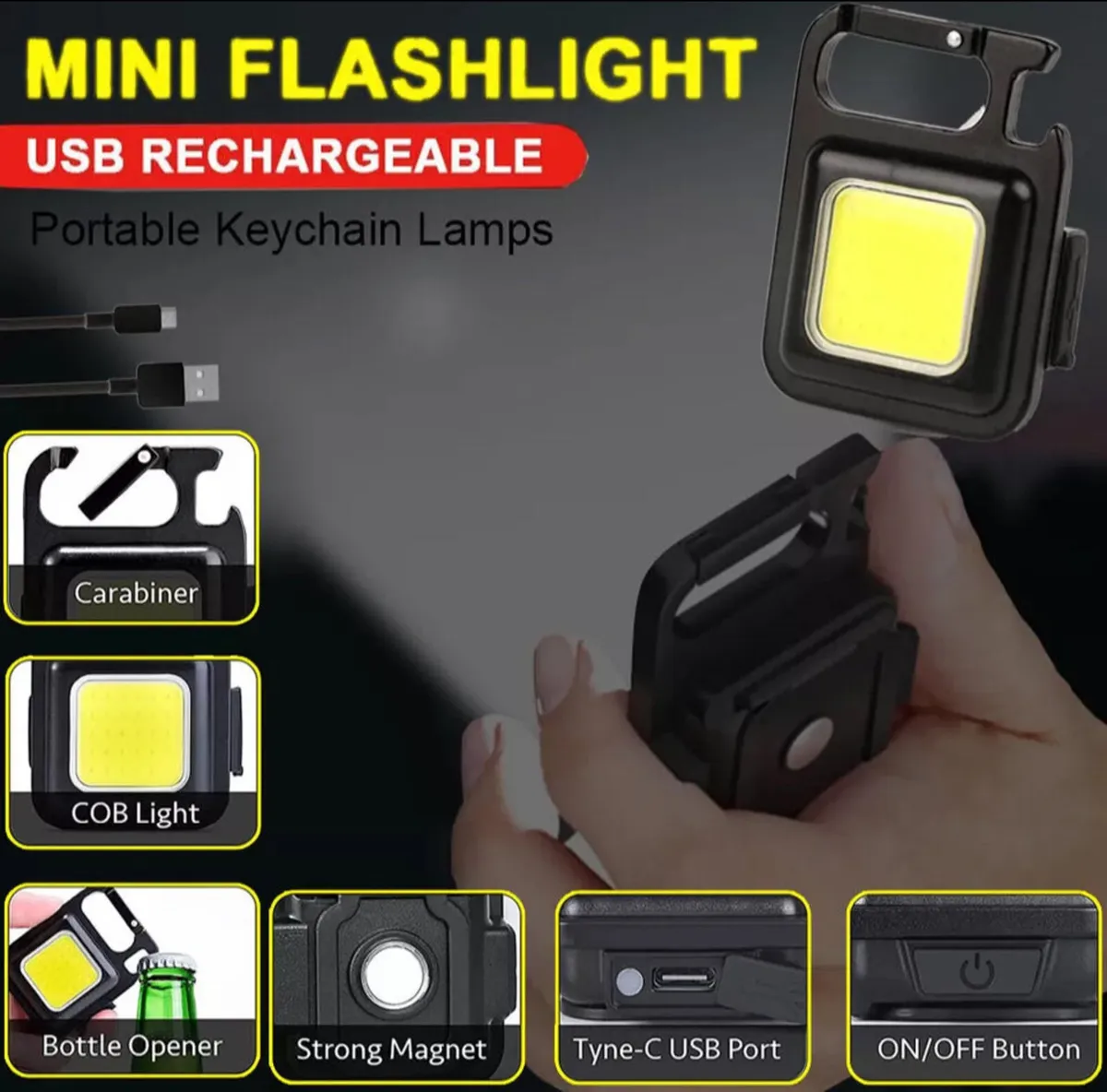 2/4 Pack x Mini Led USB Rechargeable COB - Image 1