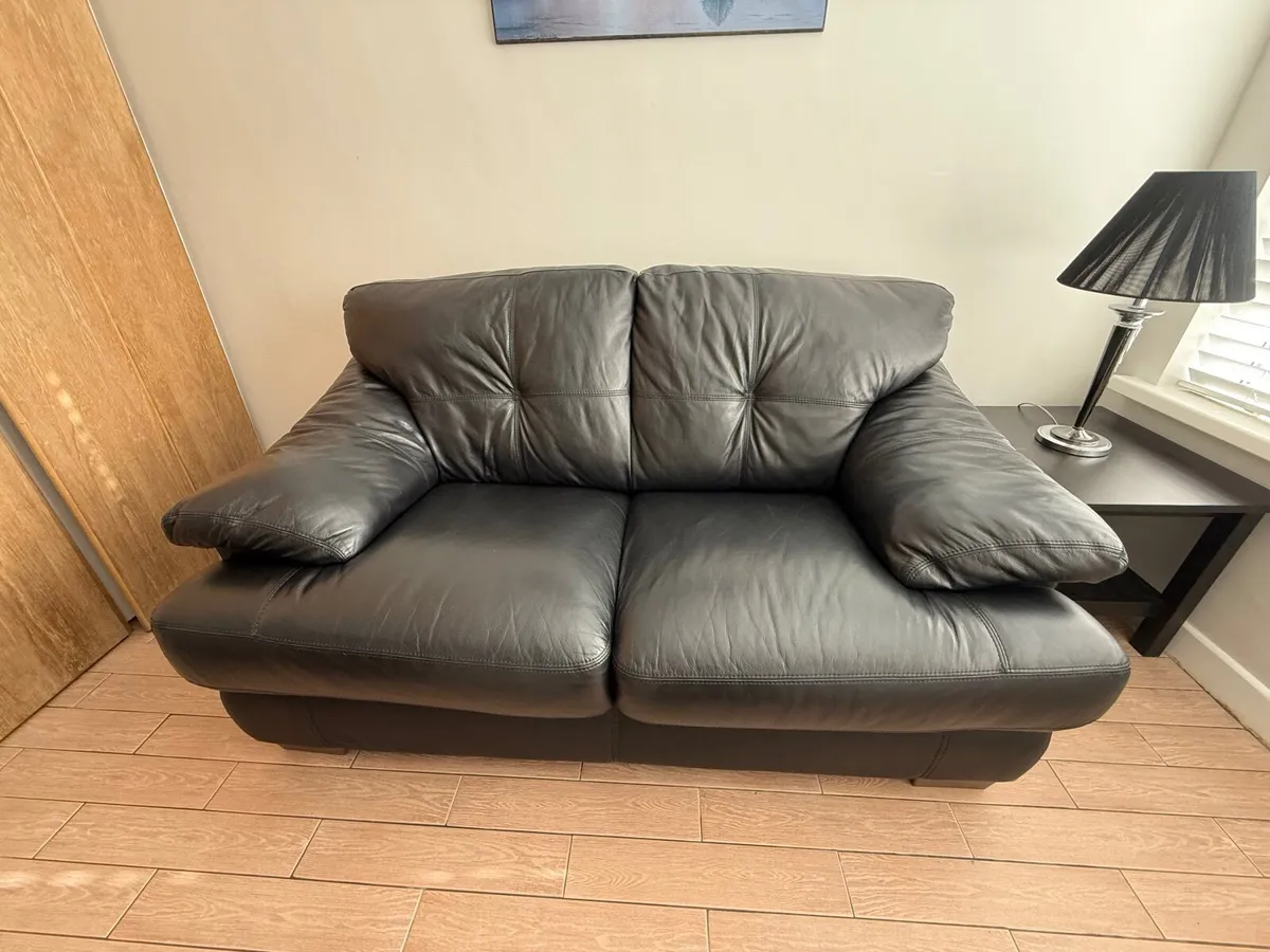 Black Leather Two Seater Sofa - Image 4
