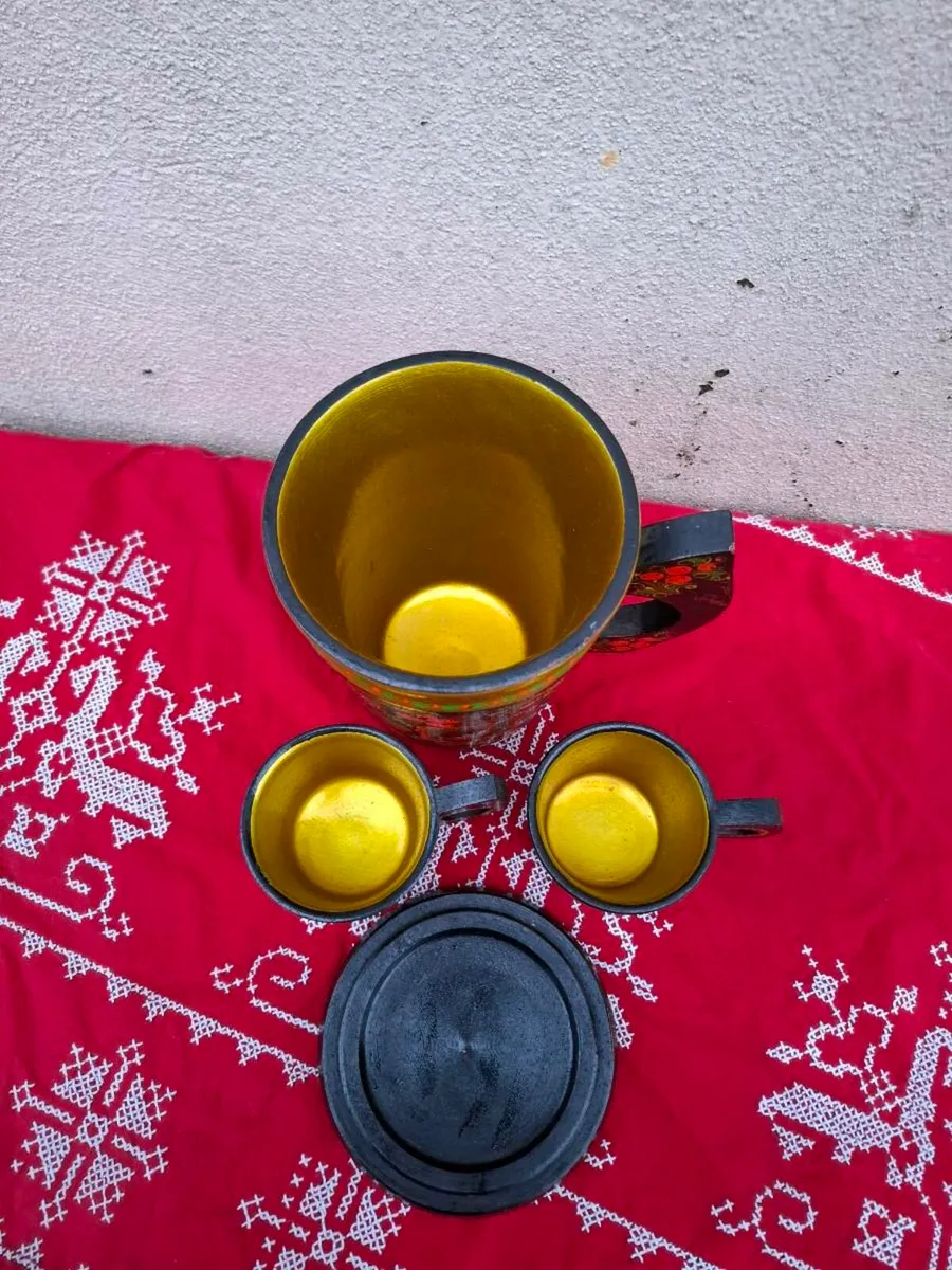 Russian handpainted wood tea service - Image 3