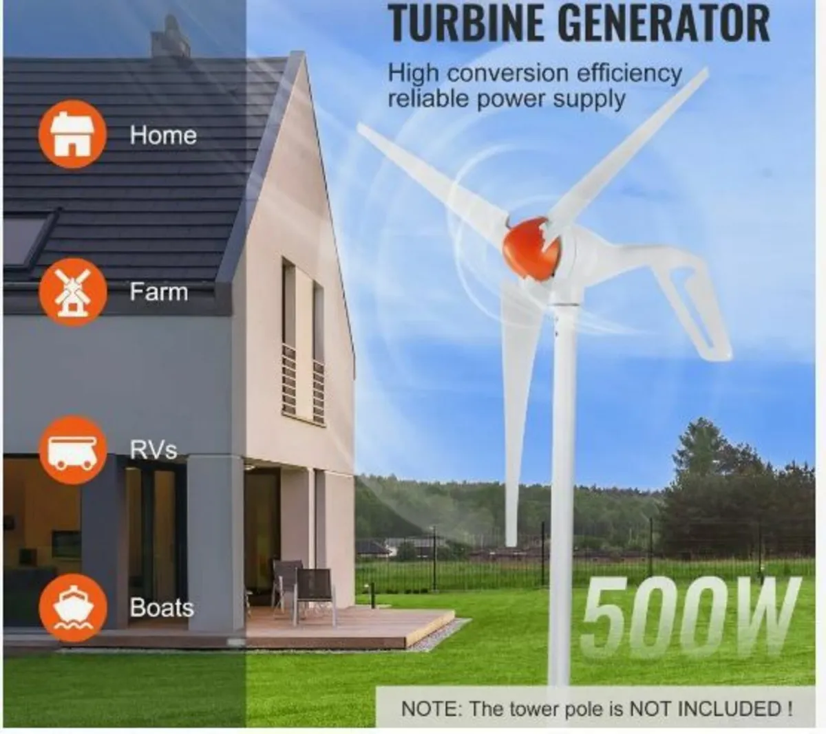 500W Wind Turbine Generator, 12V - Image 3