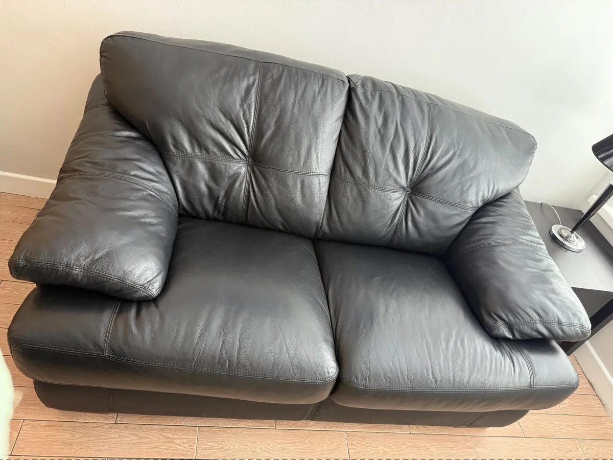 Black Leather Two Seater Sofa - Image 3