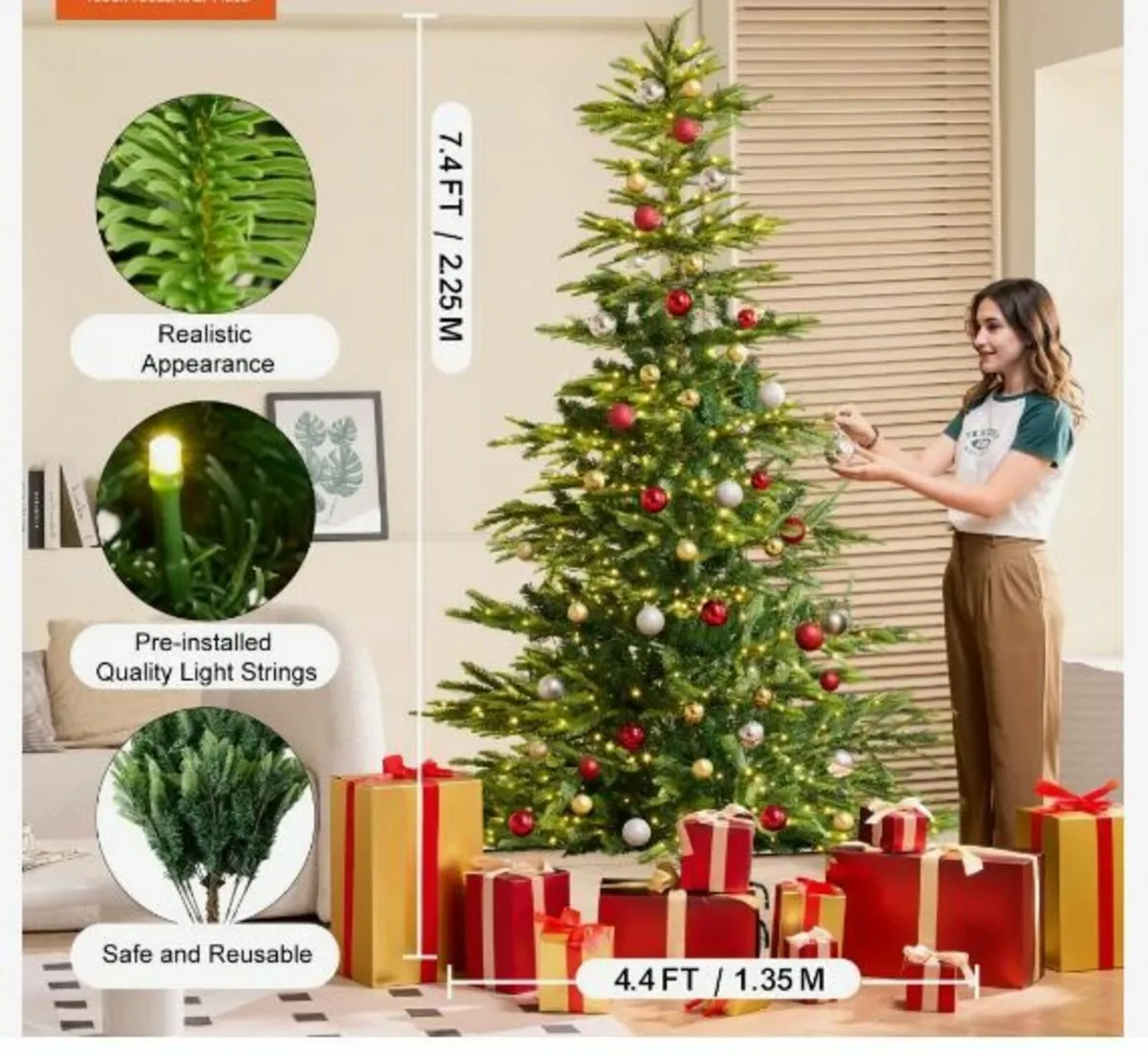 Christmas Tree, 7.5ft Prelit Artificial Xmas Tree - Image 4