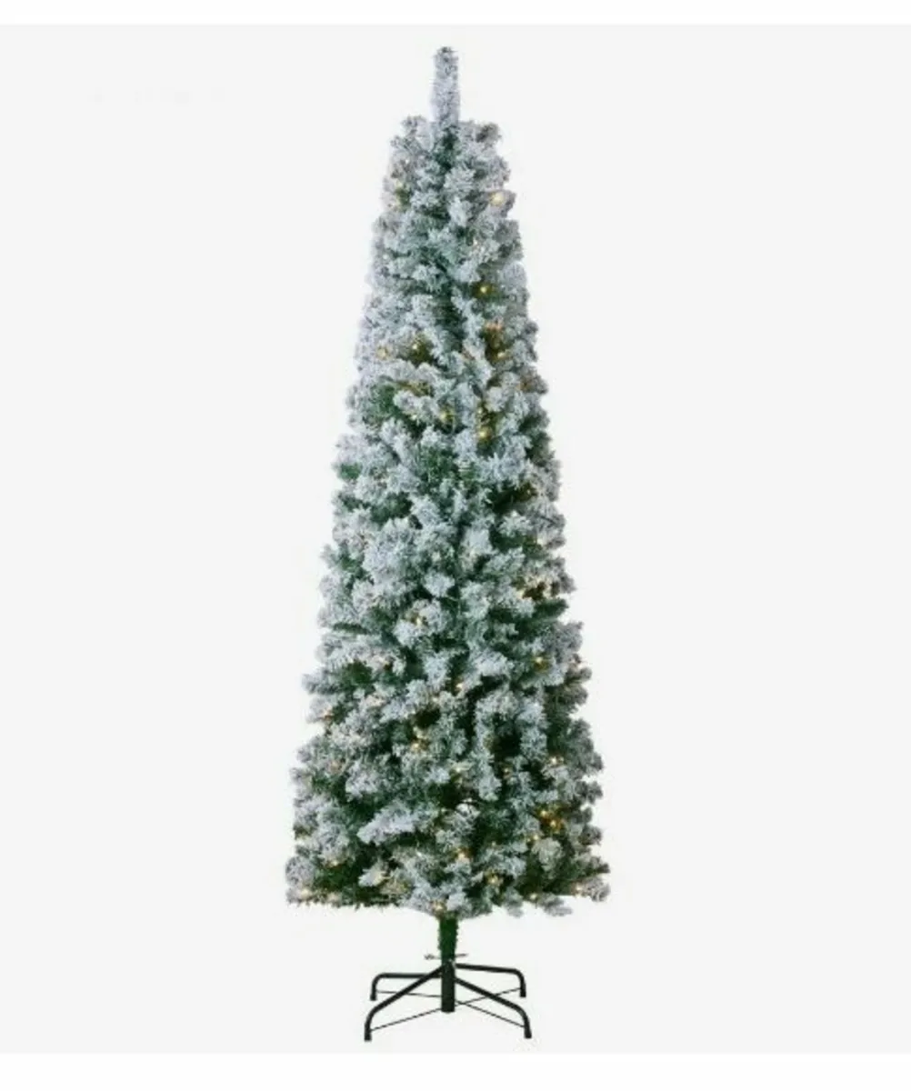 Christmas Tree, 6.5ft Prelit Flocked Artificial - Image 1