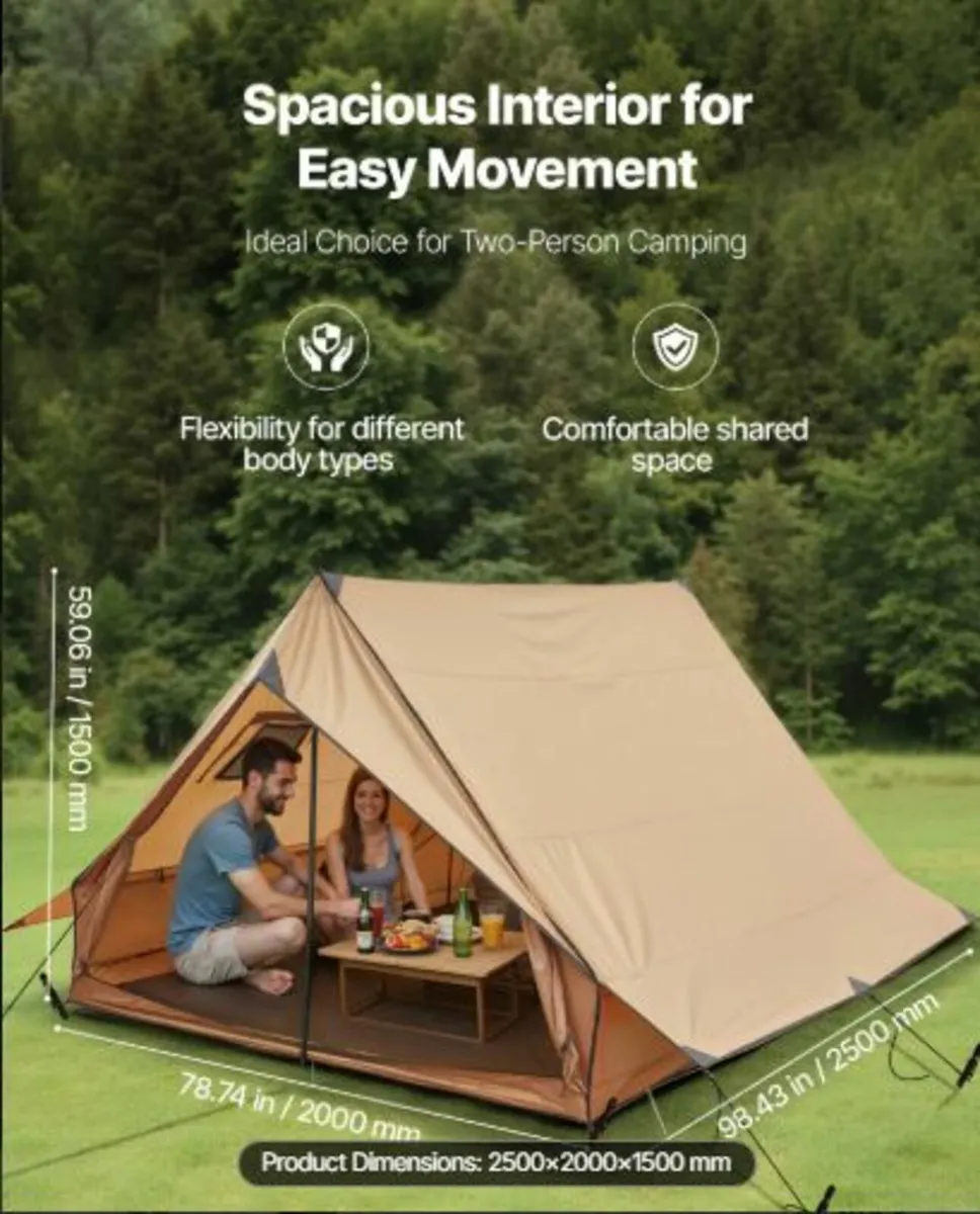 Camping Hot Tent, 2 Persons Cabin Tent with Stove - Image 2