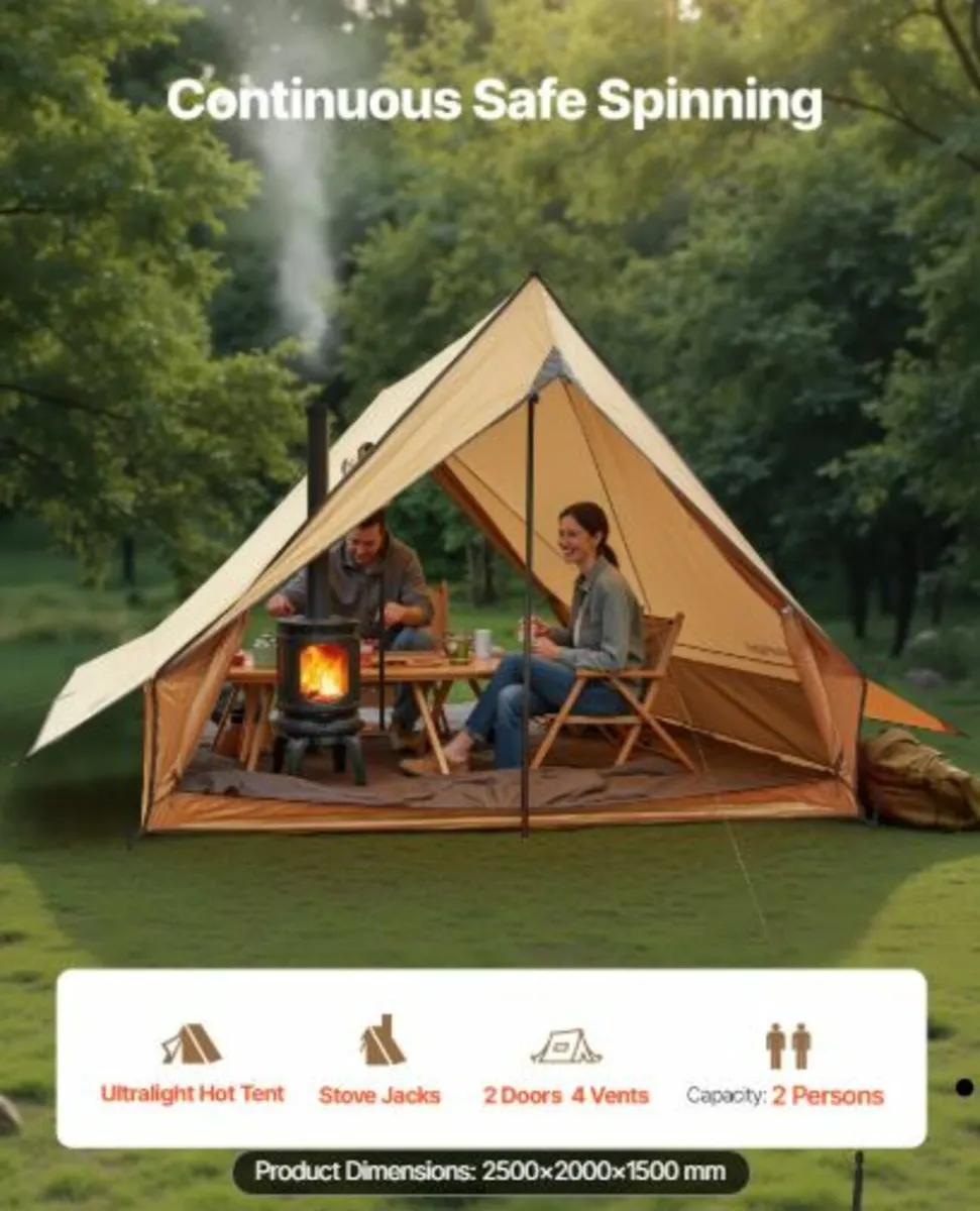 Camping Hot Tent, 2 Persons Cabin Tent with Stove - Image 4