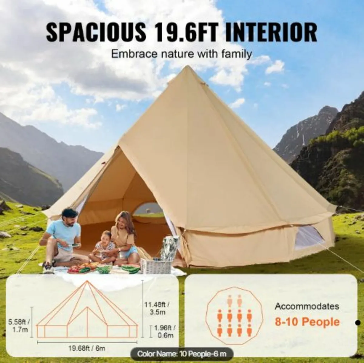 Canvas Bell Tent, 4 Seasons 6 m/19.68 ft Yurt Tent - Image 2