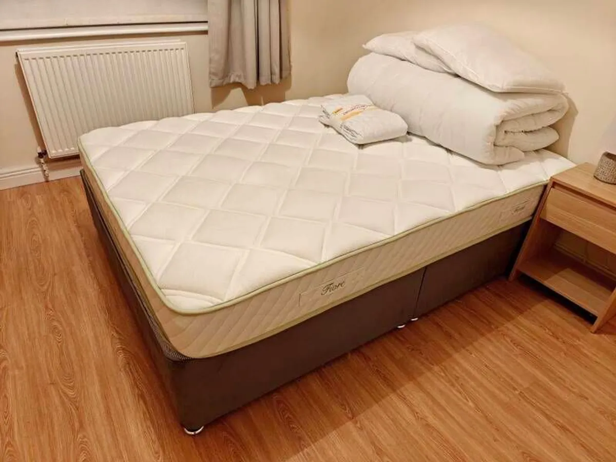 2 x Double Bed Sets - FIORE Double Mattresses + Dark Grey Divan Bases (Unused) - Image 1