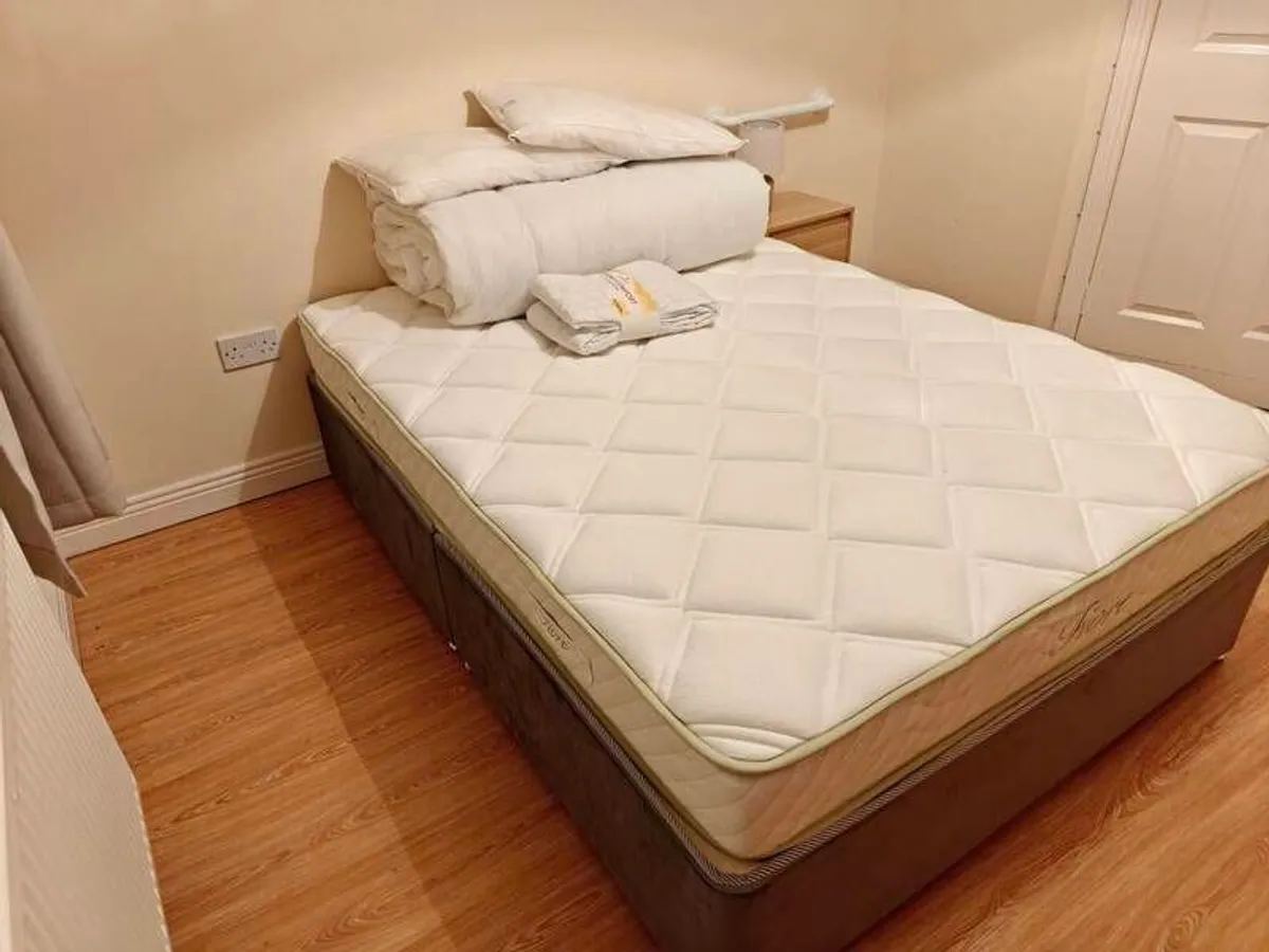 2 x Double Bed Sets - FIORE Double Mattresses + Dark Grey Divan Bases (Unused) - Image 2