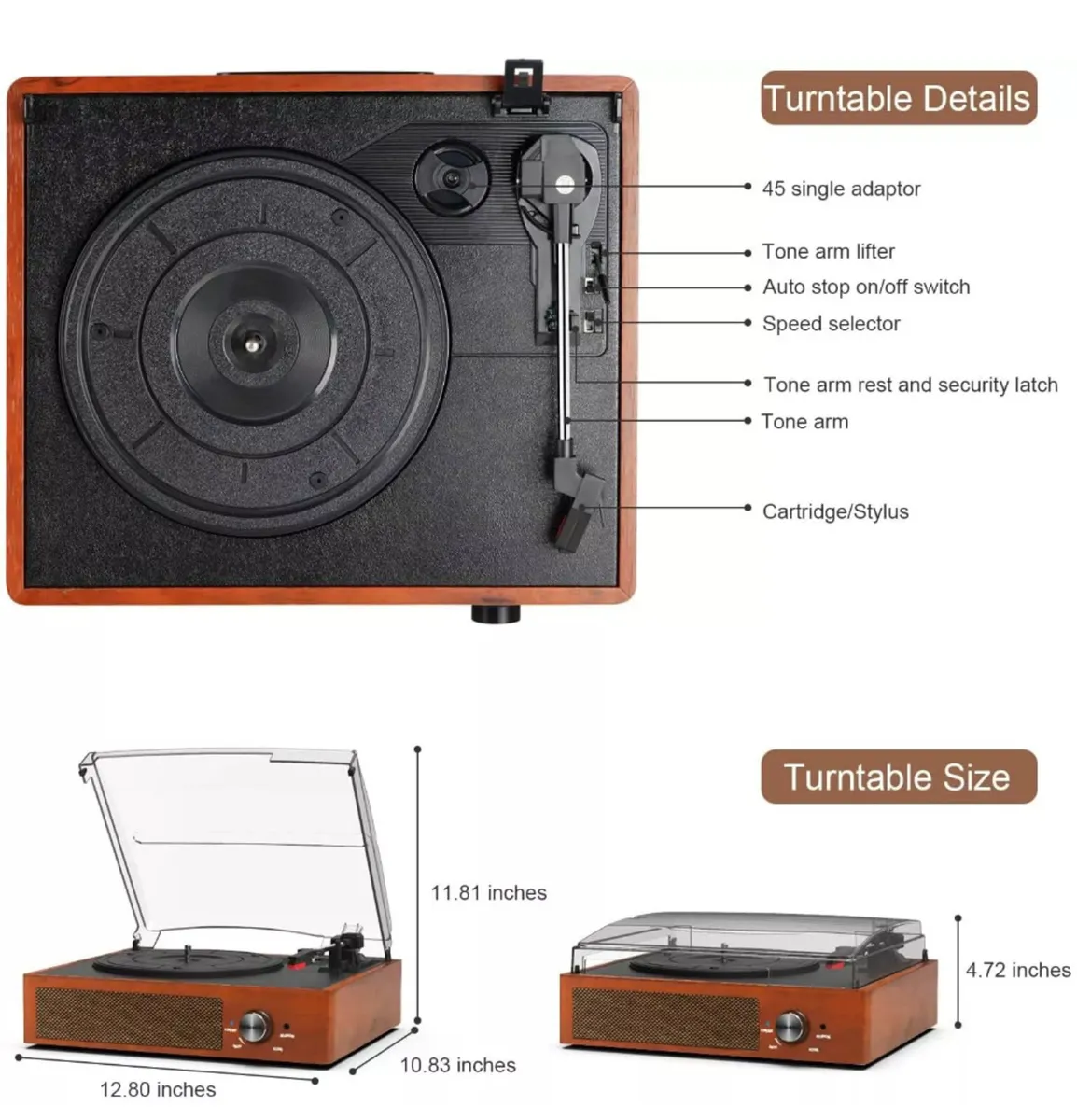 NEW Vinyl Record Player Retro Style - Image 3