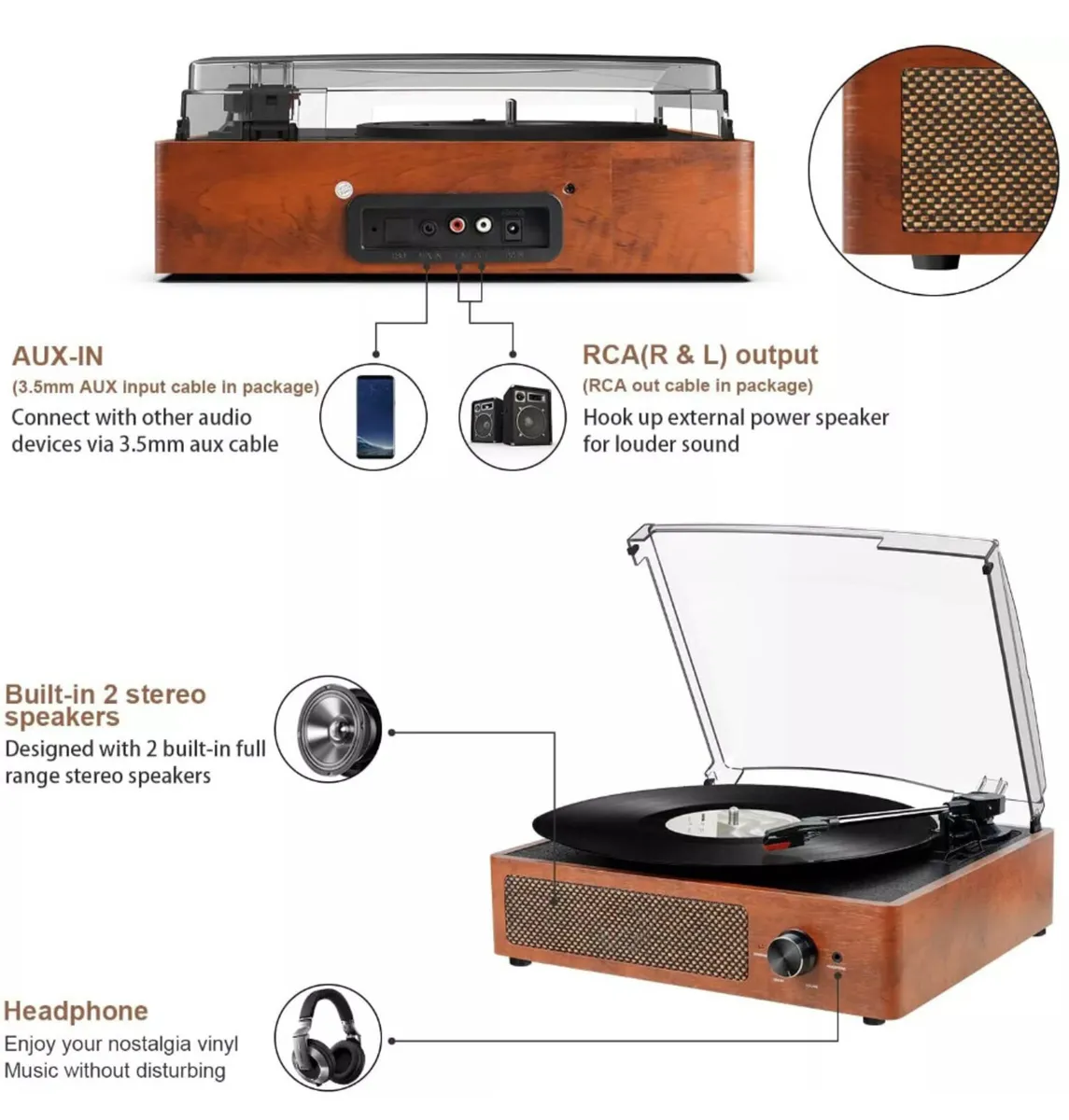 NEW Vinyl Record Player Retro Style - Image 4