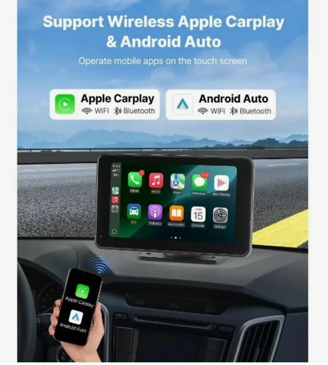 Wireless Car Stereo, 177.8mm HD Portable Radio - Image 4