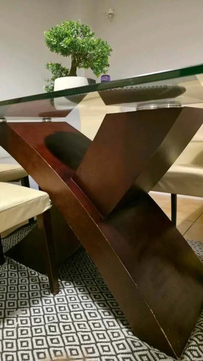 Glass table with 6x chairs dining table - Image 4