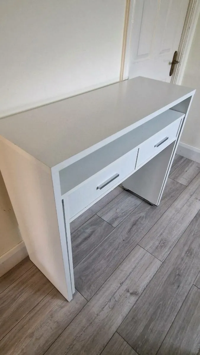 White Compact Desk with Drawers - Image 1