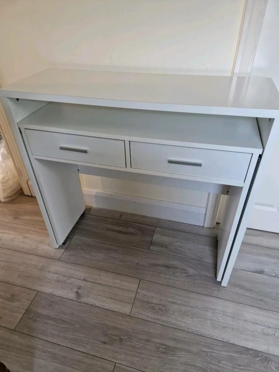White Compact Desk with Drawers - Image 3