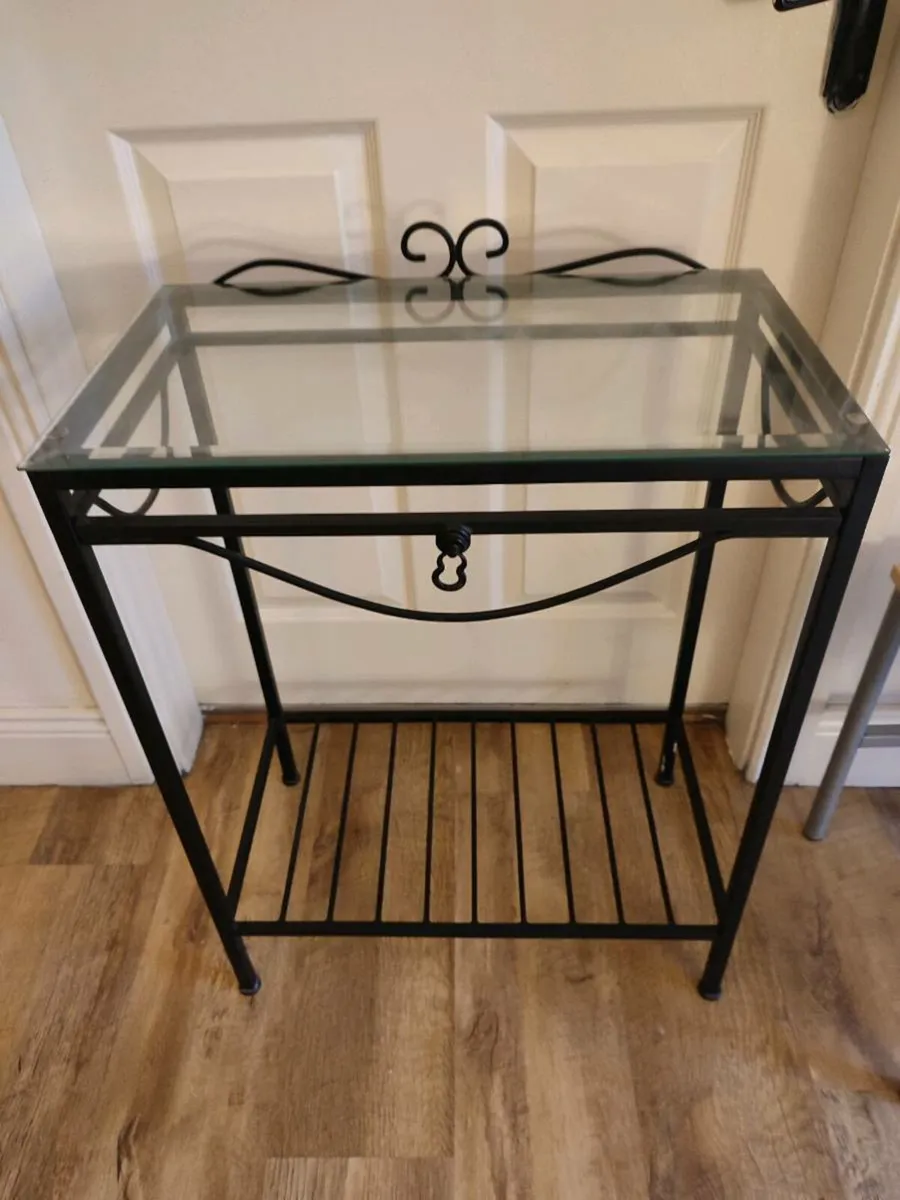 2 glass top wrought iron tables. - Image 1