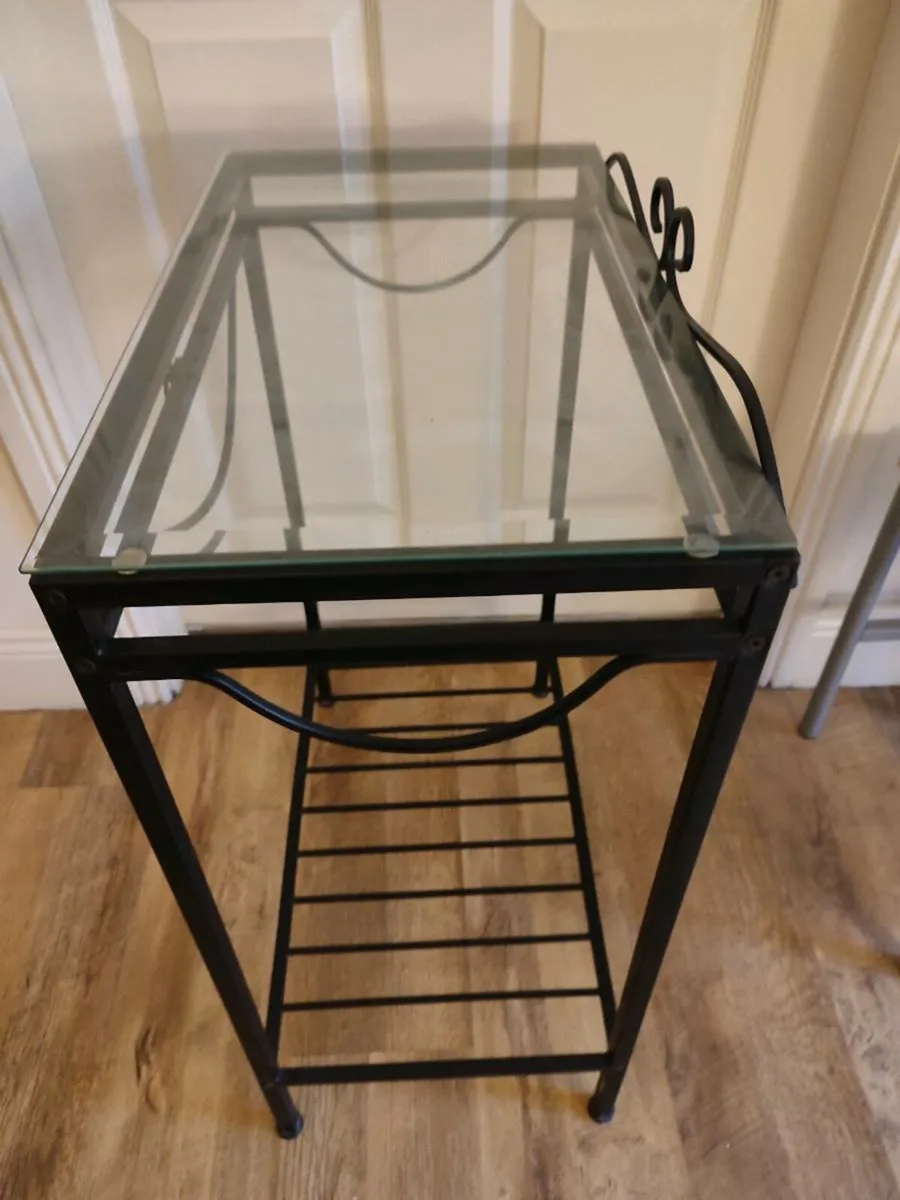 2 glass top wrought iron tables. - Image 2